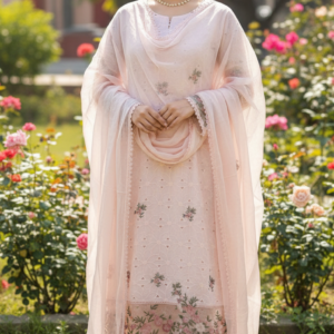 Rosewater Garden: Chikan & Muslin Embroidered Suit