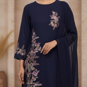Elegant Navy Blue Embroidered Suit