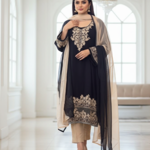 Golden Noir: Embroidered Silk Linen Suit