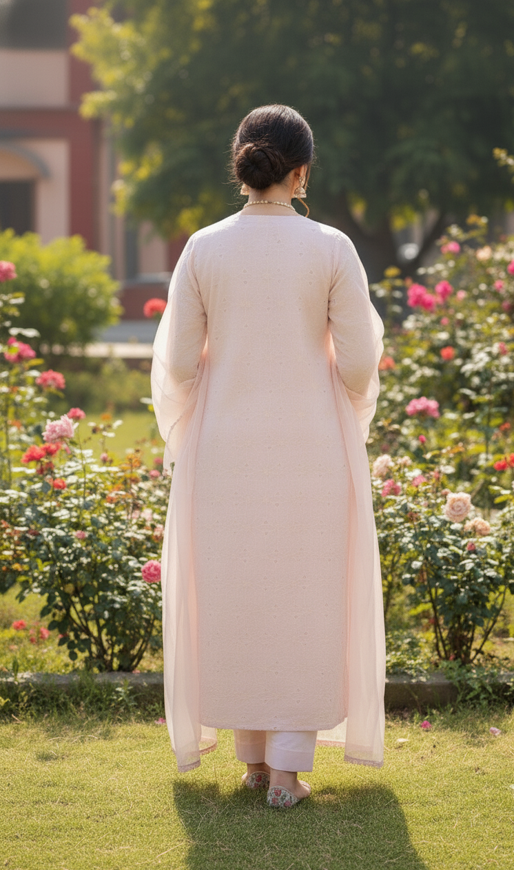 Rosewater Garden: Chikan & Muslin Embroidered Suit - Image 4