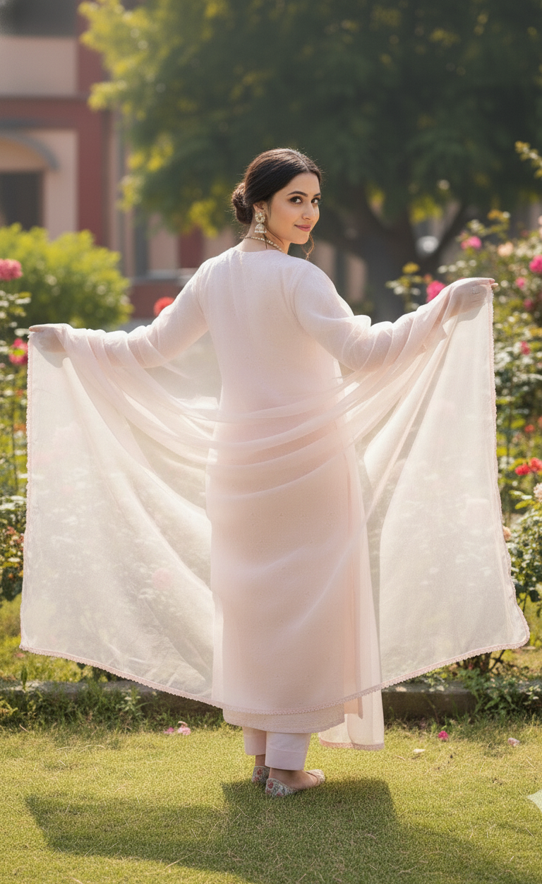 Rosewater Garden: Chikan & Muslin Embroidered Suit - Image 3