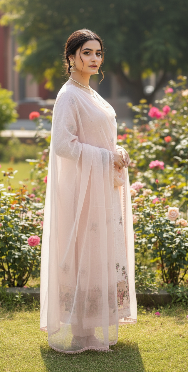 Rosewater Garden: Chikan & Muslin Embroidered Suit - Image 2