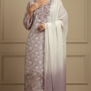 Mauve Mist: Chikankari & Floral Embroidered Suit