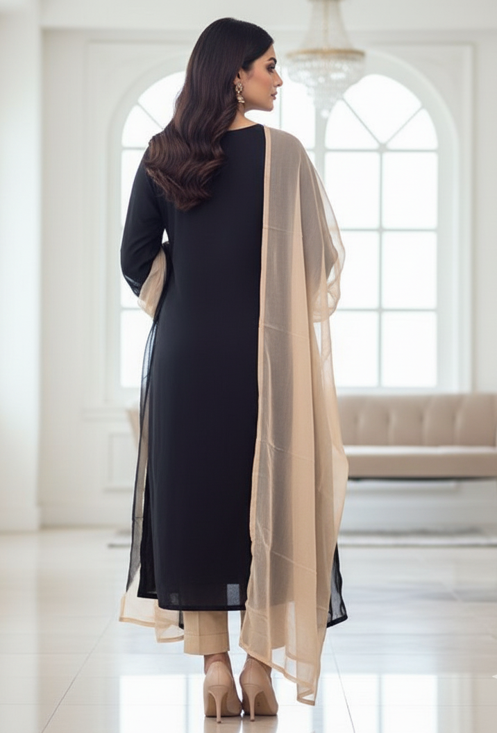 Golden Noir: Embroidered Silk Linen Suit - Image 3