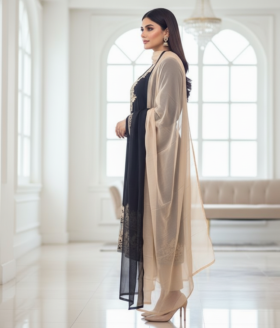 Golden Noir: Embroidered Silk Linen Suit - Image 2