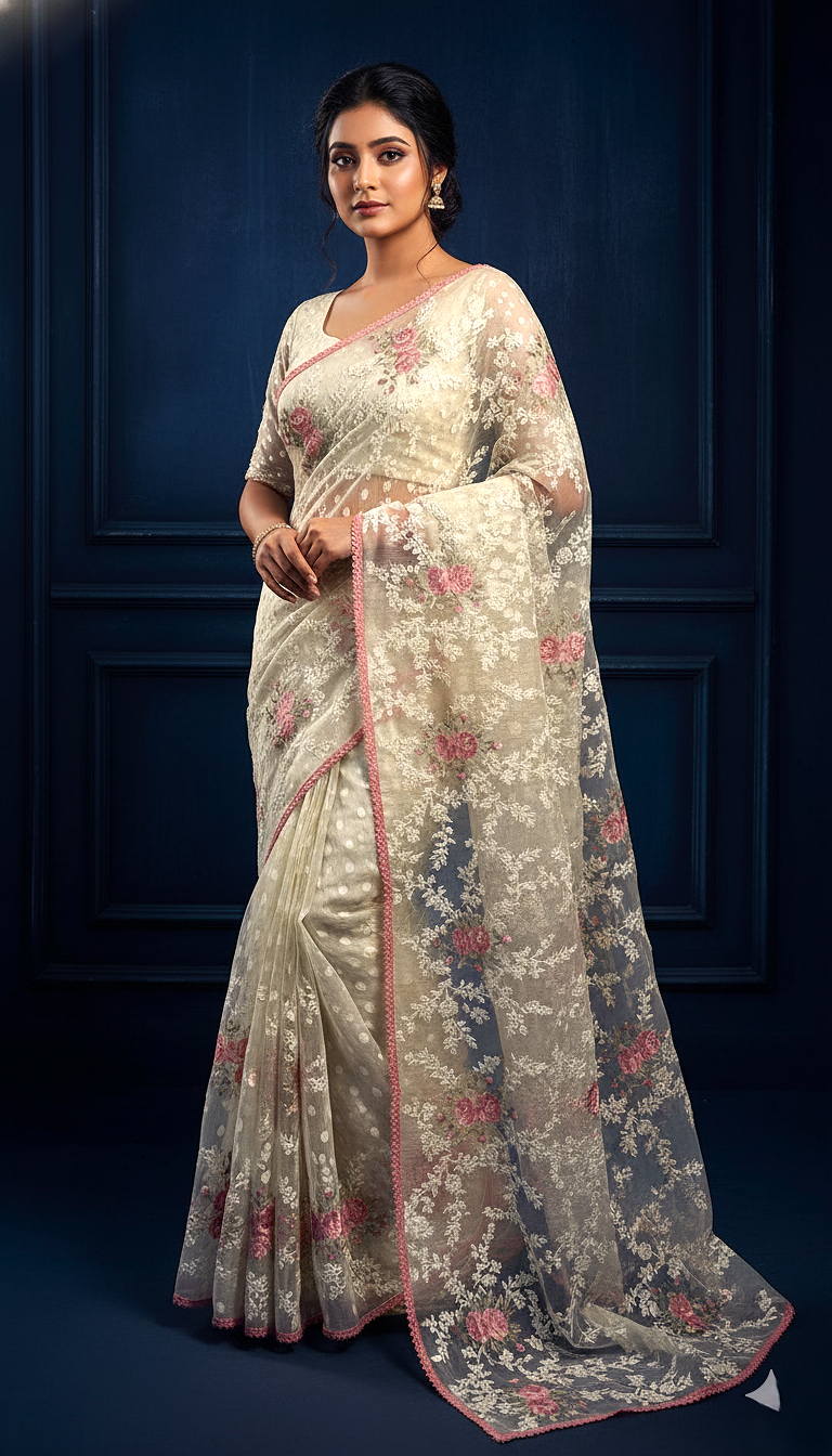 Ivory Pearl Fusion Jamdani