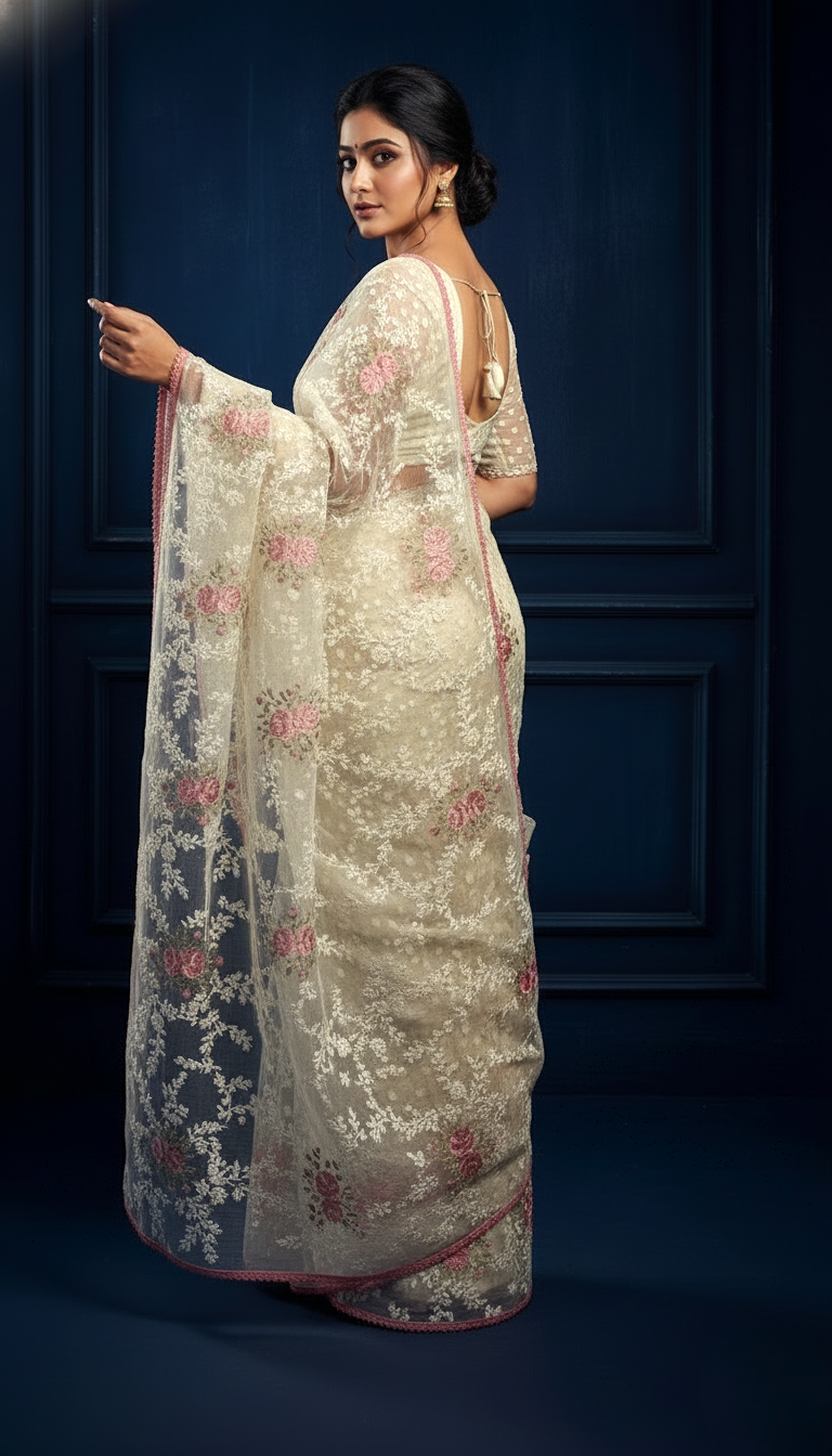 Ivory Pearl Fusion Jamdani - Image 2