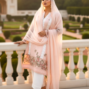 Peach Sorbet Chikan-Muslin Suite