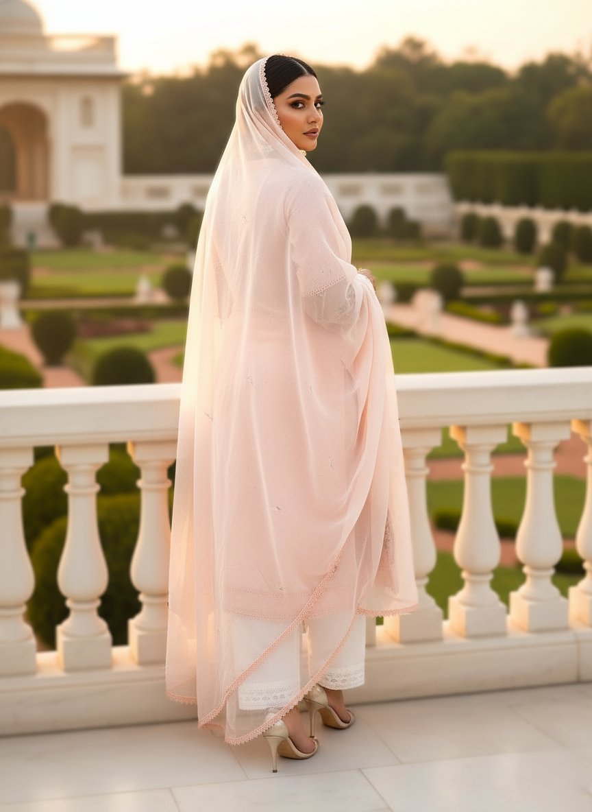 Peach Sorbet Chikan-Muslin Suite - Image 3