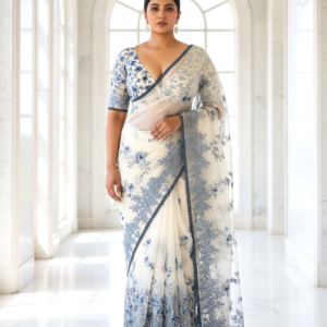 Azure Bloom Ivory Muslin