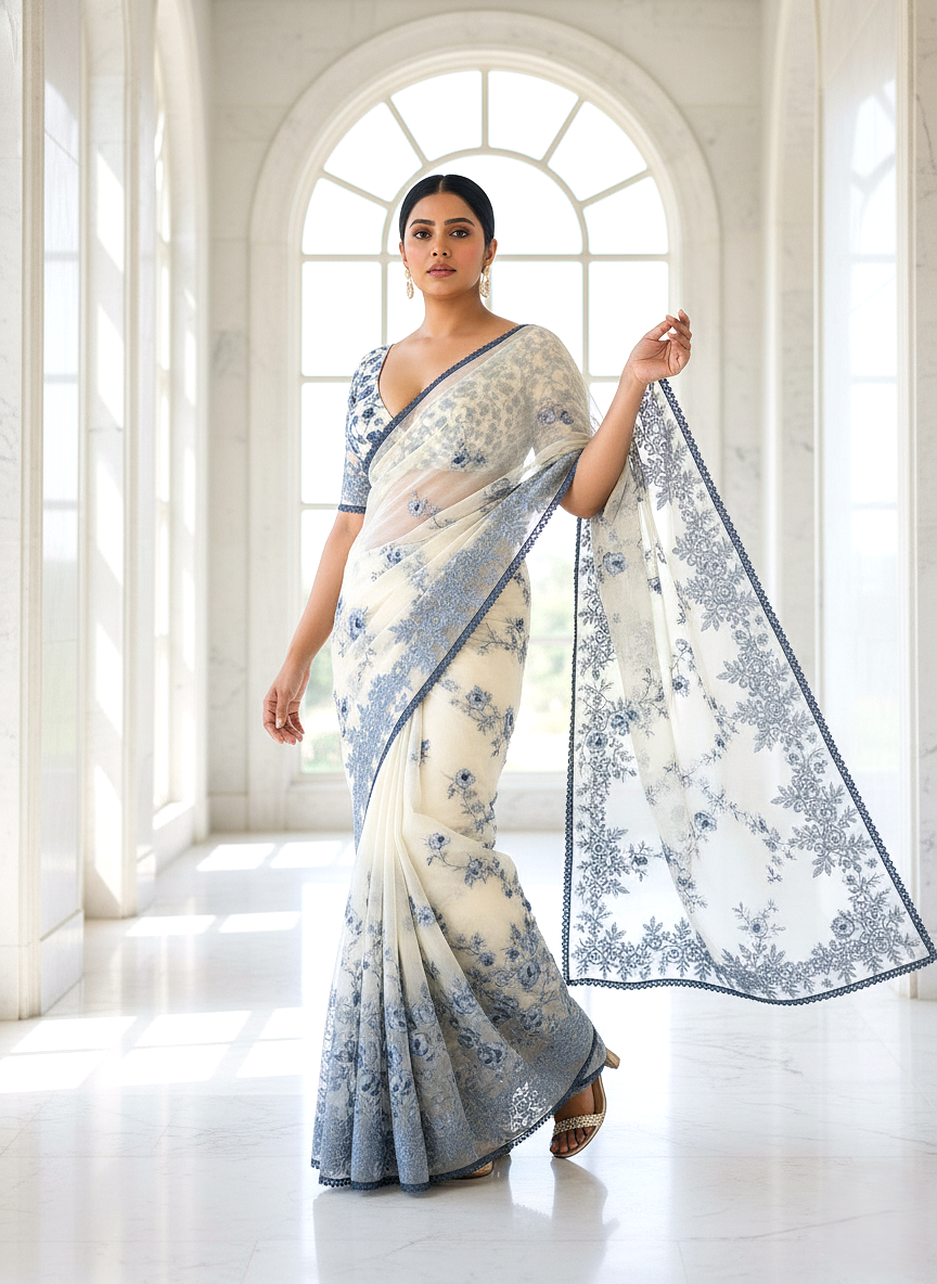 Azure Bloom Ivory Muslin - Image 3