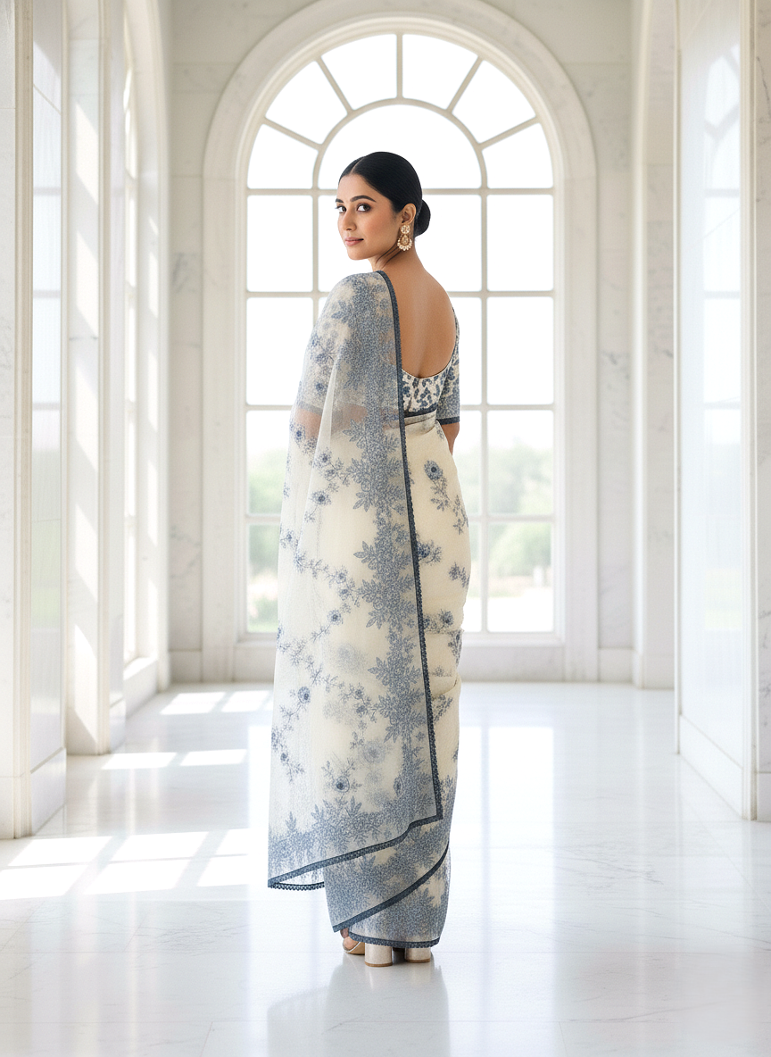 Azure Bloom Ivory Muslin - Image 2