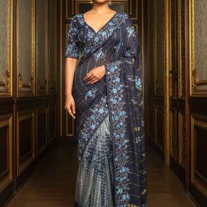 Regal Indigo Shibori Half Silk Tussar