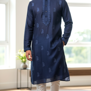 Midnight Navy Paisley Muslin Panjabi