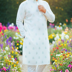 Mint Blossom Ivory Muslin Panjabi