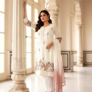 Ivory Blossom Chikan-Muslin Suite
