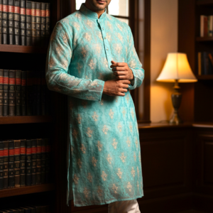 Exclusive Sky Blue Muslin Embroidery Panjabi for Men - Premium Collection