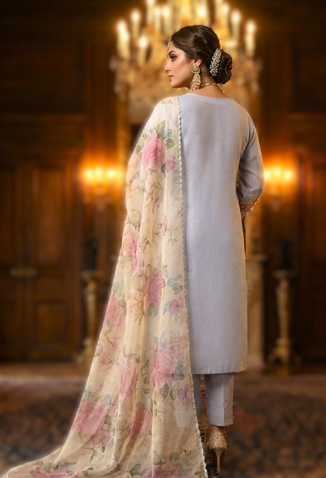 Exclusive Maslin Cotton 3-Piece Suite with Artistic Hand-Painted Maslin Dupatta - Image 2