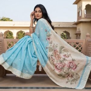 Azure Rose – Designer Saree in 100 Cotton Fabric