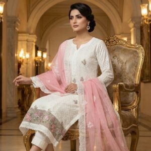 Pearl Rose Chikankari Muslin Suite