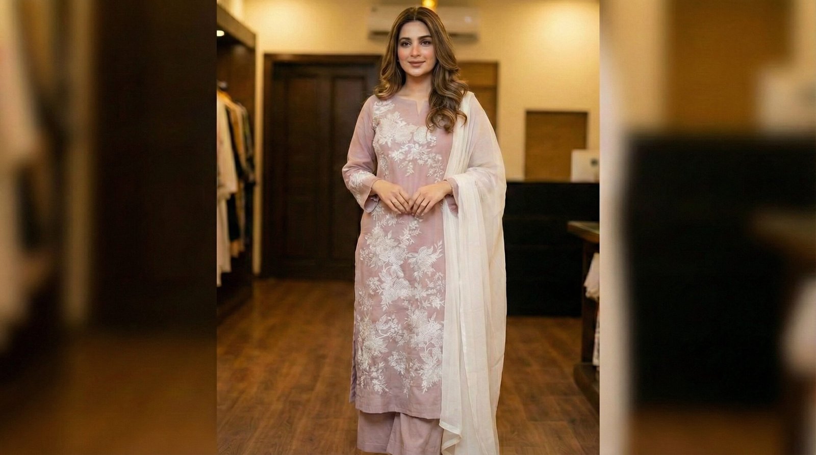 Mauve Meadow – Premium Muslin-Cotton Floral Suite with Shaded Chiffon Dupatta - Image 2