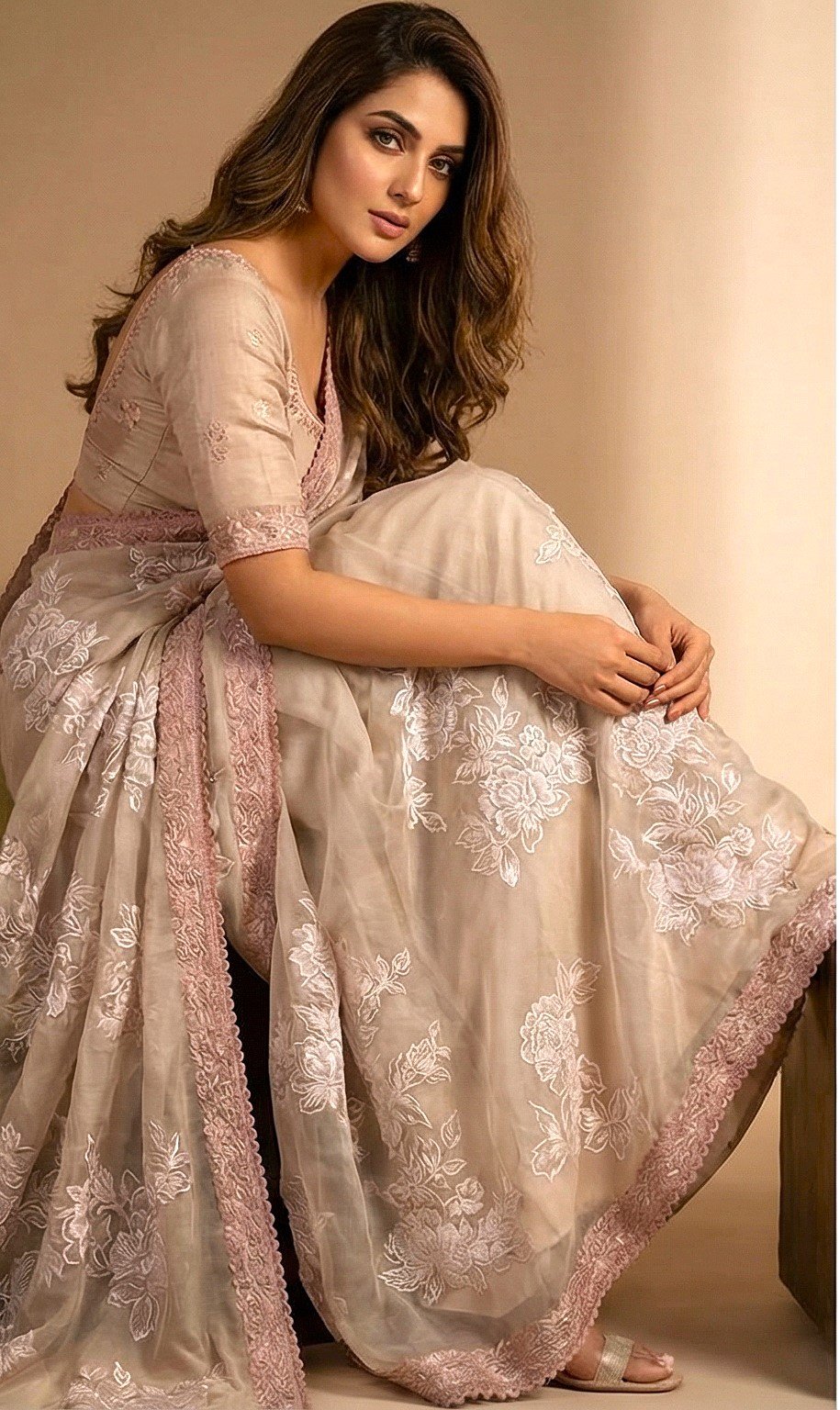 Exclusive Nude Beige Embroidered Bangladeshi Muslin Saree Online - Premium Heritage Collection