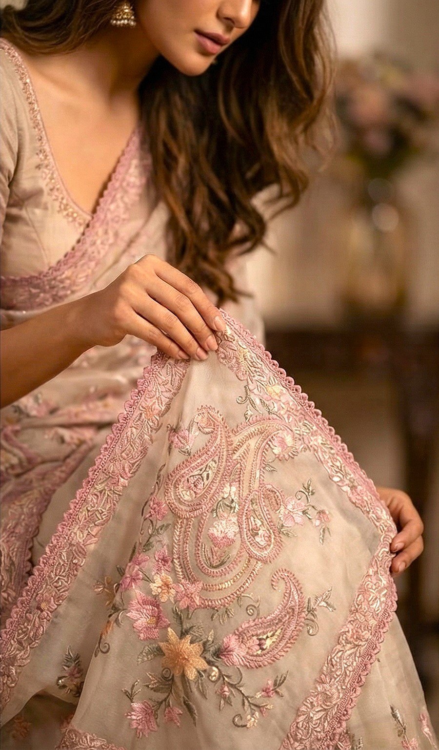 Exclusive Nude Beige Embroidered Bangladeshi Muslin Saree Online - Premium Heritage Collection - Image 3