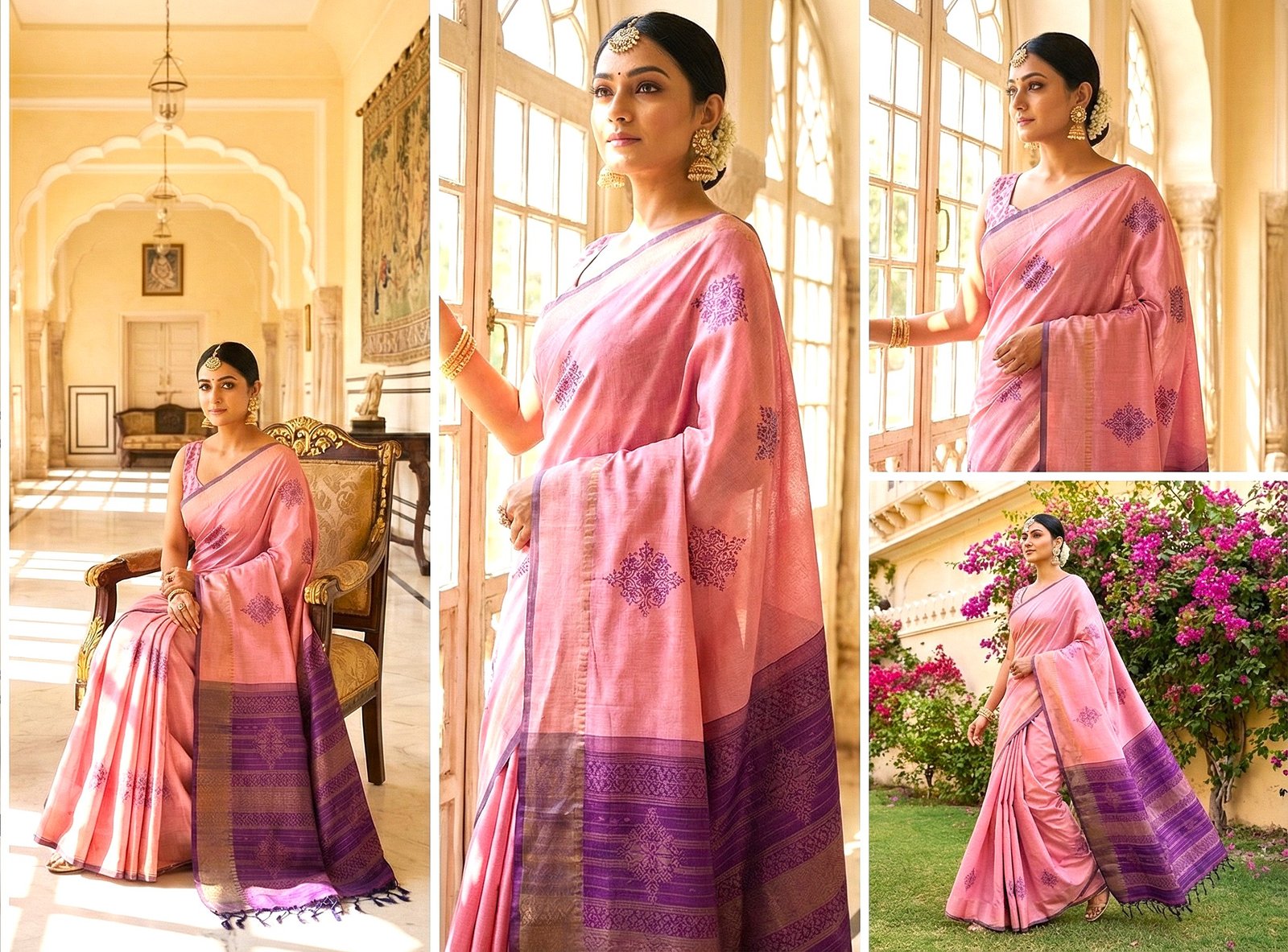 Exclusive Pink & Purple Silk Cotton Saree - Best Bangladeshi Jamdani Saree Price - Image 3